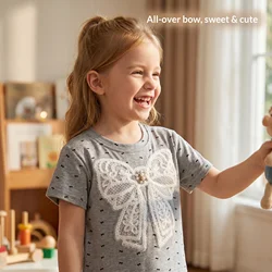 Camiseta de verano manga corta con lazo para niñas