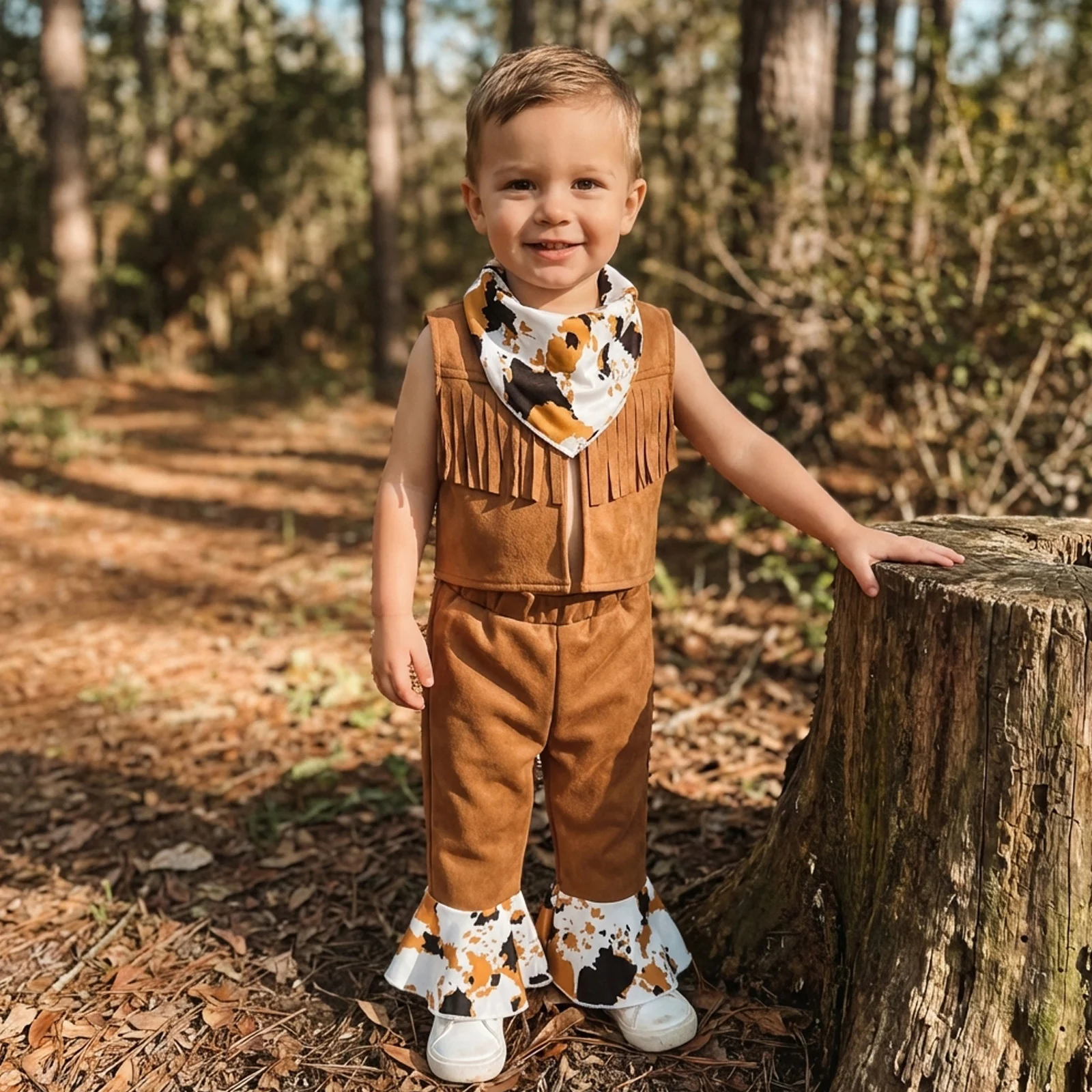 Conjunto western para bebé niña: chaleco con flecos y pañuelo - imagen 3