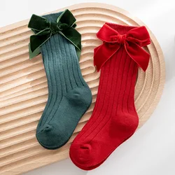 Calcetines navideños de algodón suave con lazo para niñas
