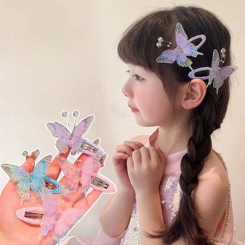 Pasadores para el pelo de niña con mariposas para flequillo dulce - imagen 5