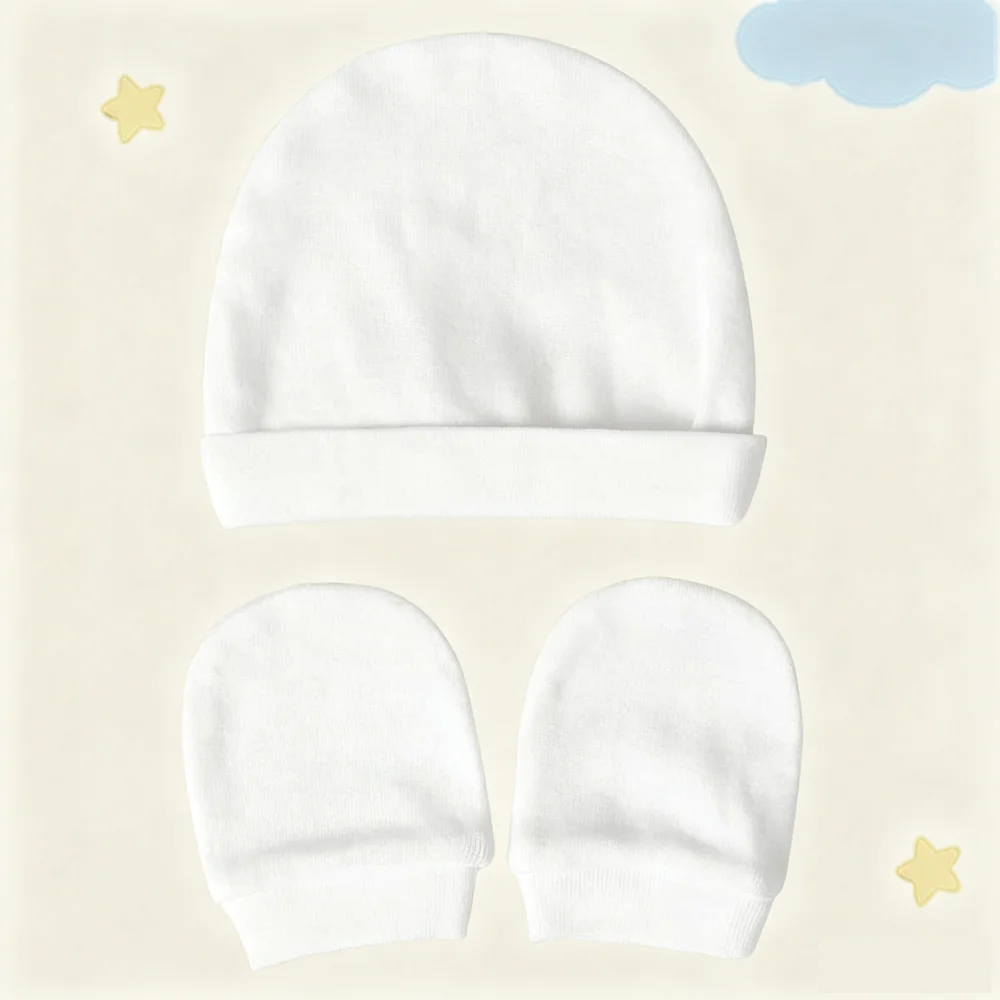 Gorro de bebé liso transpirable suave con guantes a juego - imagen 3
