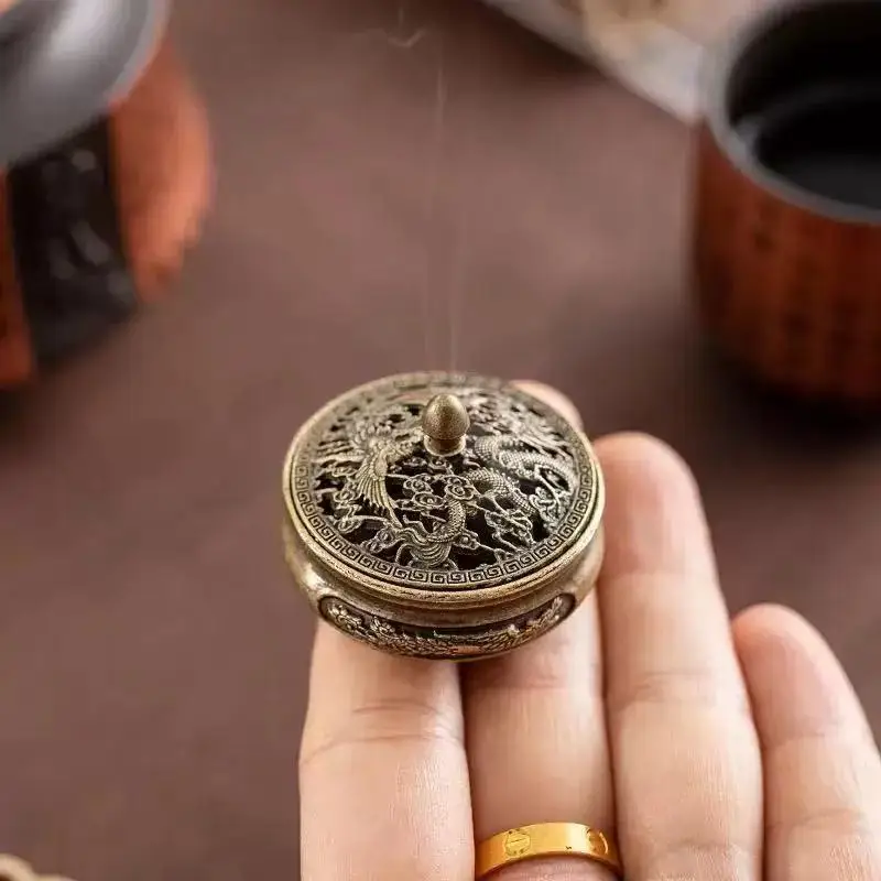 Incensario infantil con dragón y fénix en madera agar - Buda antiguo - imagen 2
