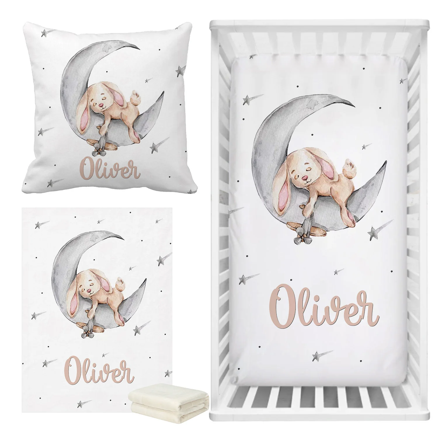 LVYZIHO Sábanas de Cuna Personalizadas con Nombre – Conejito - imagen 2