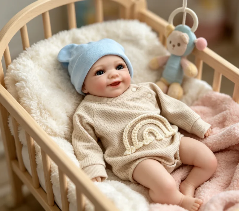 Muñeca bebé reborn realista de piel 3D sonriente y cabello pintado - imagen 5