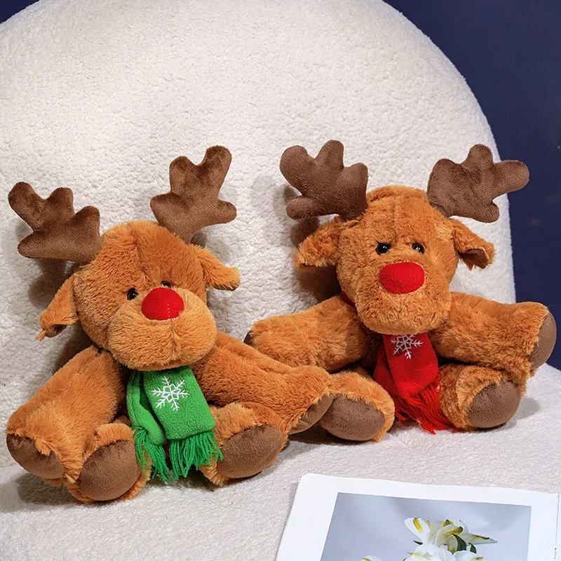 Adorno de escritorio con peluche de reno y bufanda