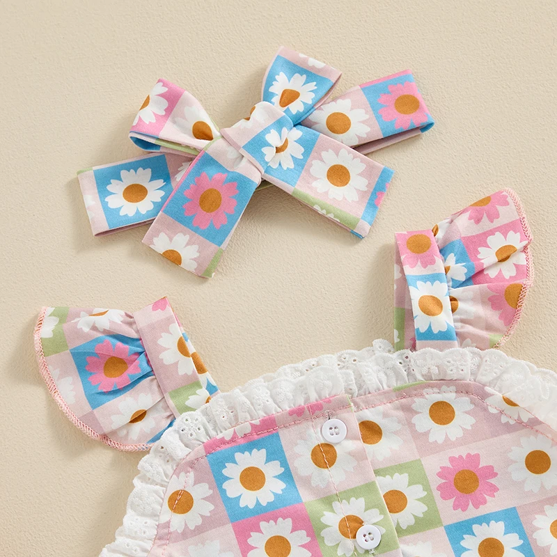 Pelele recién nacida de flores con diadema y manga de mosca verano - imagen 5