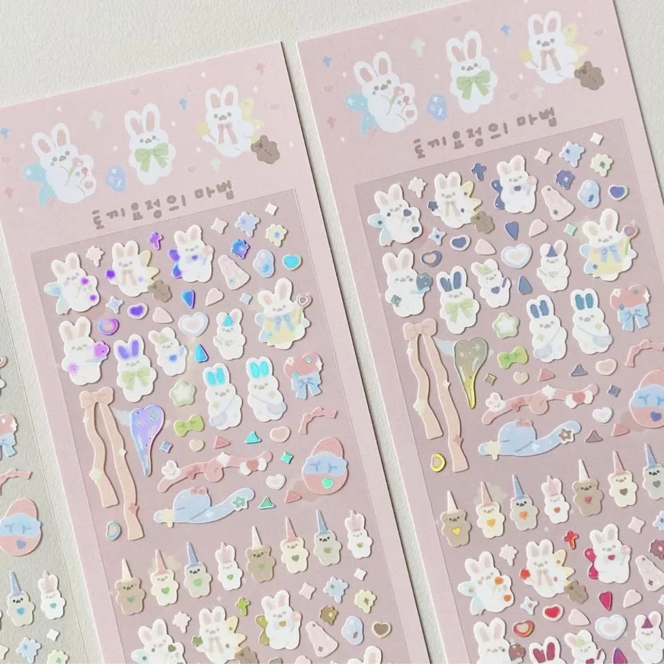 Pegatinas kawaii oso y conejo coreanas para álbum y móvil - imagen 4