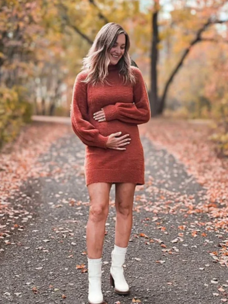 Vestido de embarazo de punto manga larga para sesión fotográfica