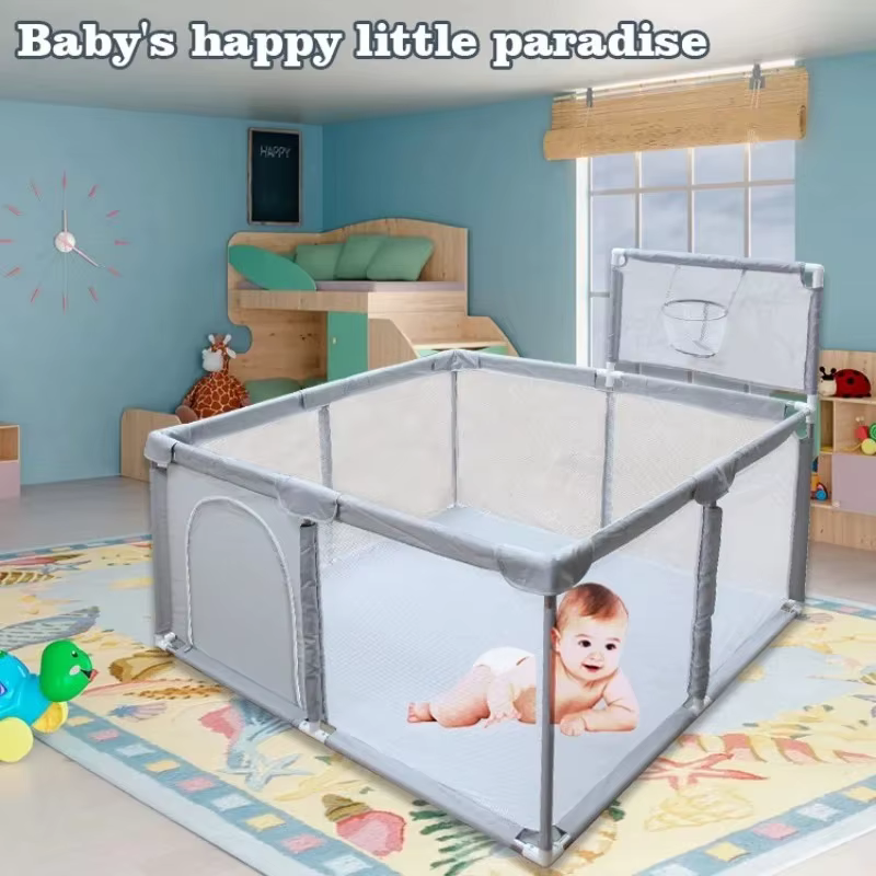 IMBABY Parque infantil para bebés con aro de baloncesto y vallas - imagen 2