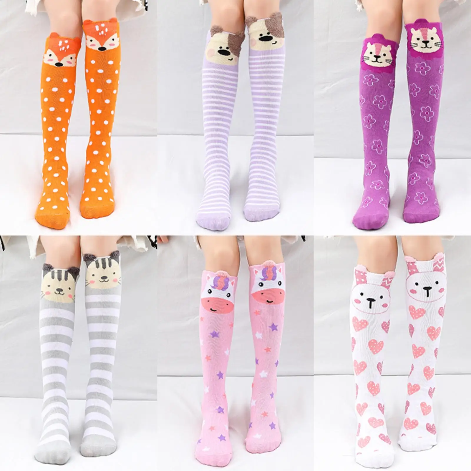 Calcetines altos en algodón suave con estampado de animales para niñas - imagen 4