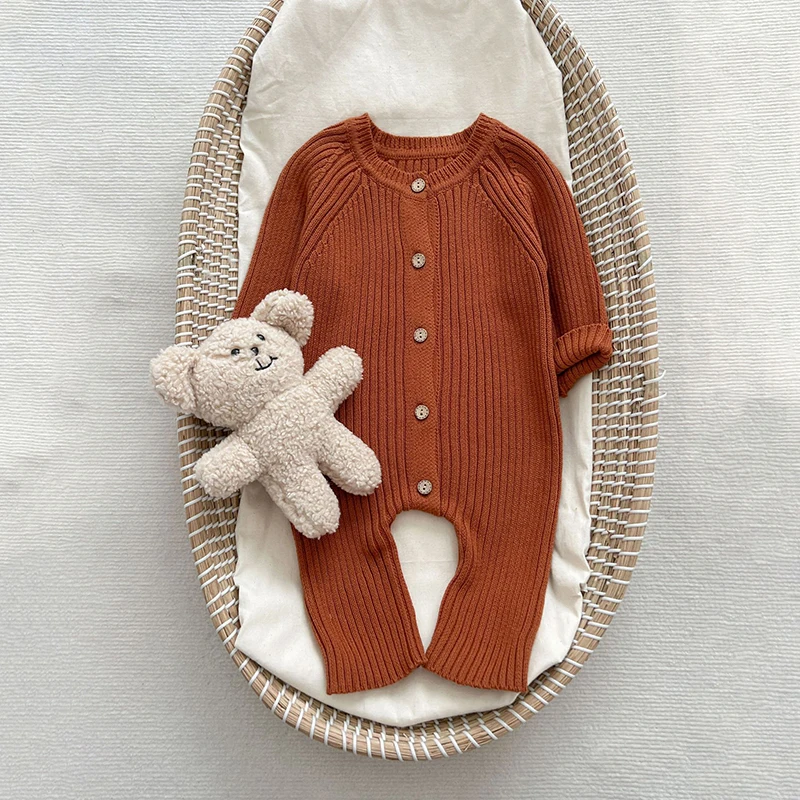 Milangel Pelele de punto liso infantil para niñas – Otoño bebé - imagen 4