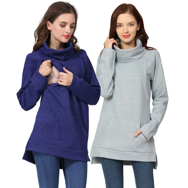 Abrigo de lactancia cuello tortuga y sudadera capucha para invierno