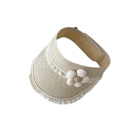 Sombrero panamá de paja floral veraniego para niña con encaje