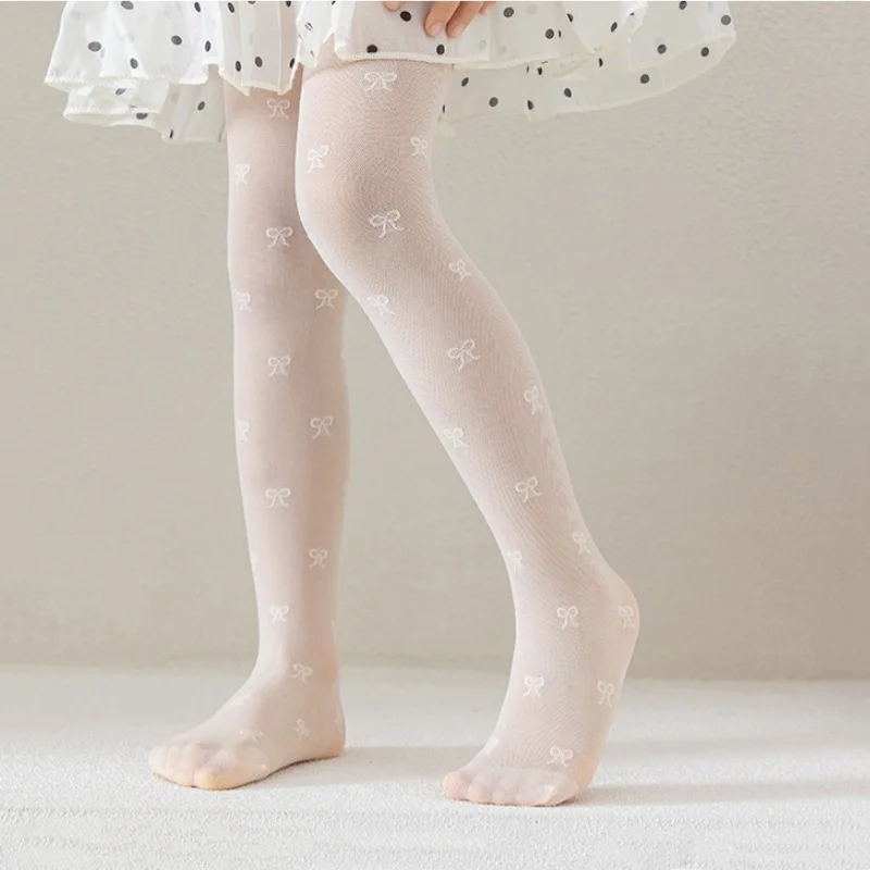Pantimedias finas de verano con lazo y estampado para niñas