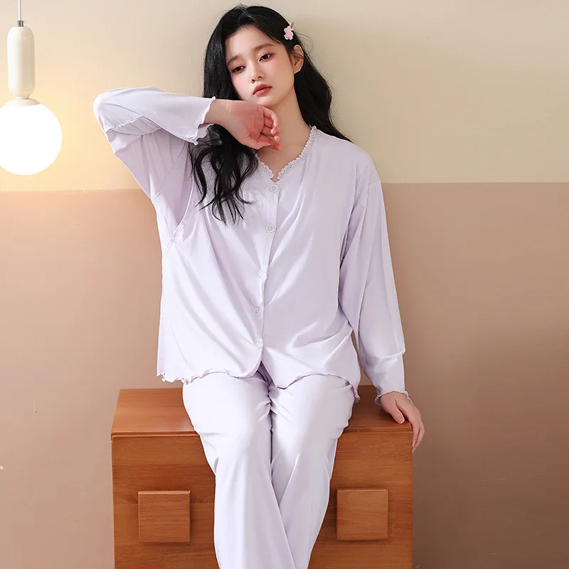 Pijama de lactancia de modal para otoño-invierno posparto