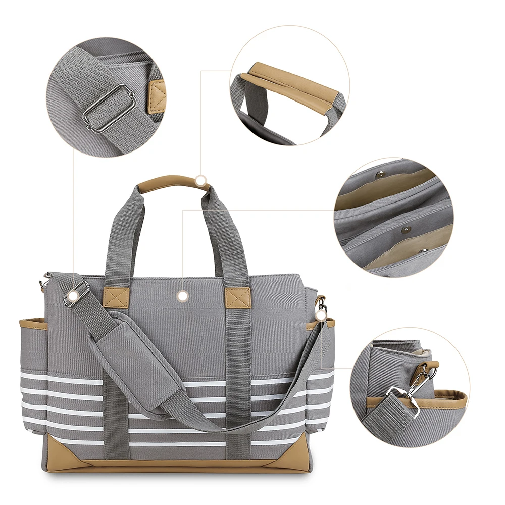 Bolsa de pañales gran capacidad a rayas, bolso mamá - imagen 3