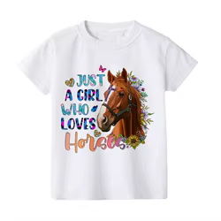 Camiseta manga corta para niña verano con diseño de caballos
