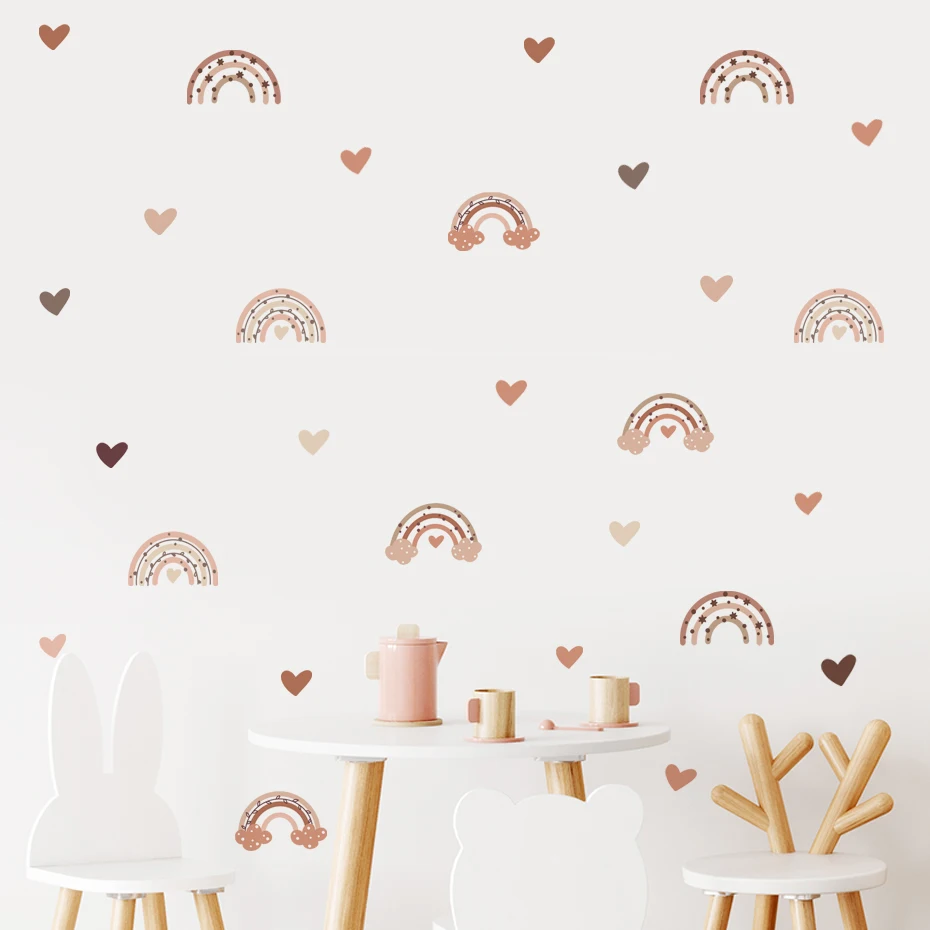 Pegatinas Pared Bebé Corazón Arcoíris Estilo Nórdico