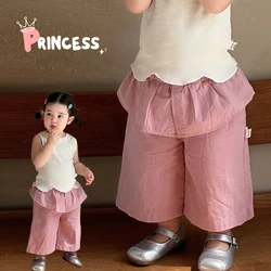 Pantalones anchos de verano para niña en rosa finos y holgados