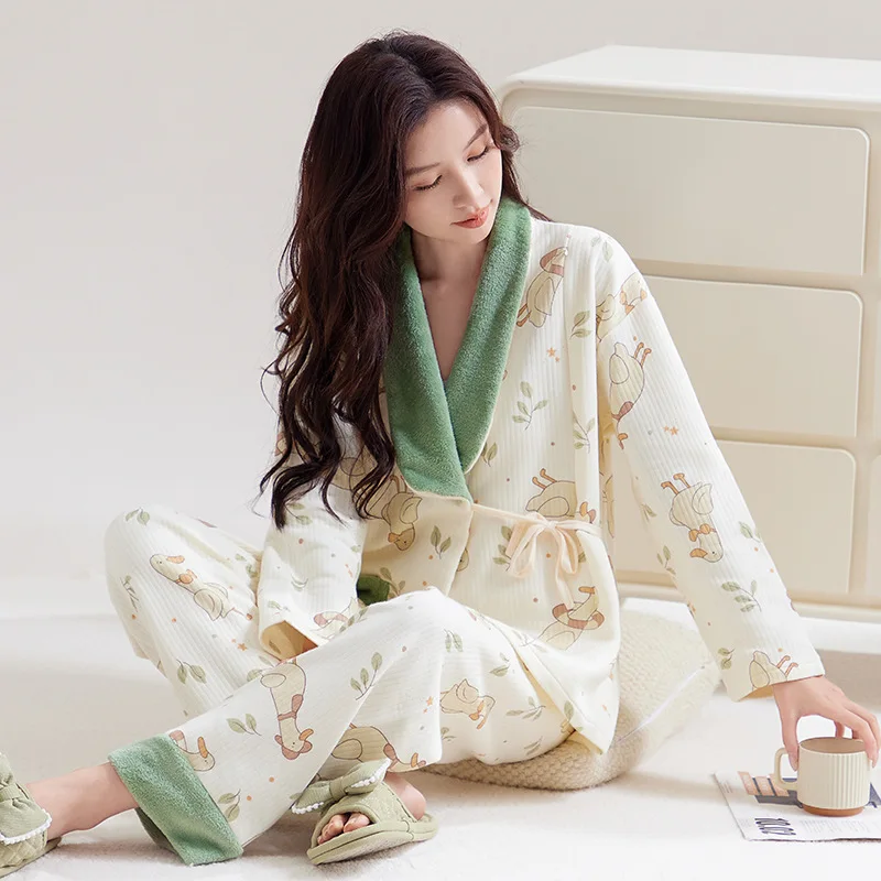 Pijamas de lactancia de algodón acolchado para otoño invierno - imagen 2