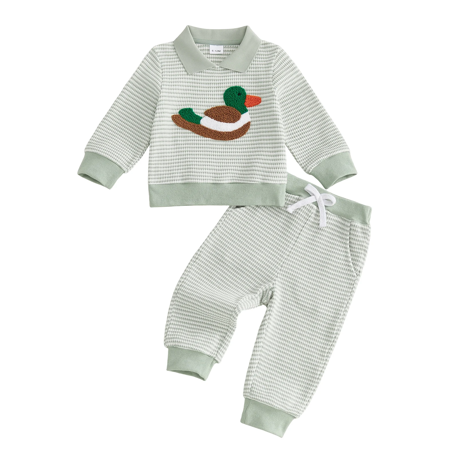 Conjunto de otoño para bebé niño con pato, sudadera a rayas y pantalón