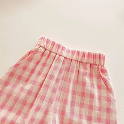MILANCEL pantalones de niña con cuadritos rosas para verano