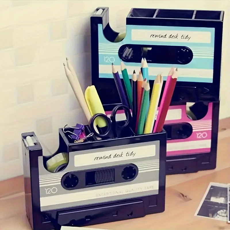 Portalápices infantil retro con organizador de cassettes - imagen 4