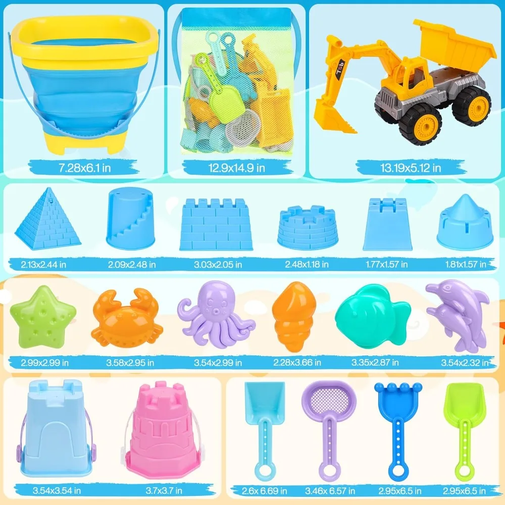 Cubo de arena plegable para niños pequeños con excavadora y moldes - imagen 3