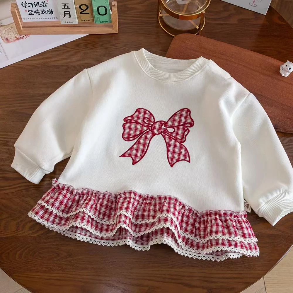 Sudadera con volantes y lazo para niña - Estilo cute primavera Invierno - imagen 4