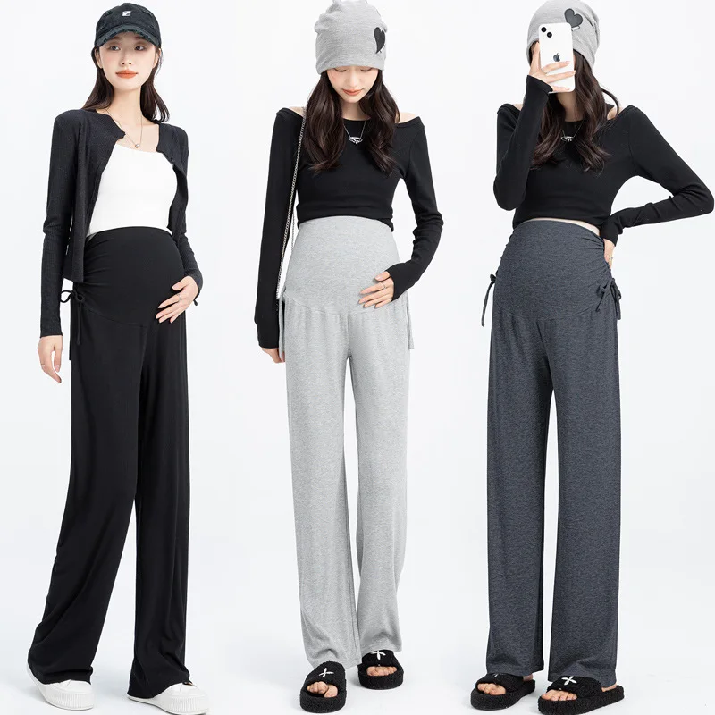 Pantalones de maternidad cintura alta pierna ancha con plisados rectos - imagen 5