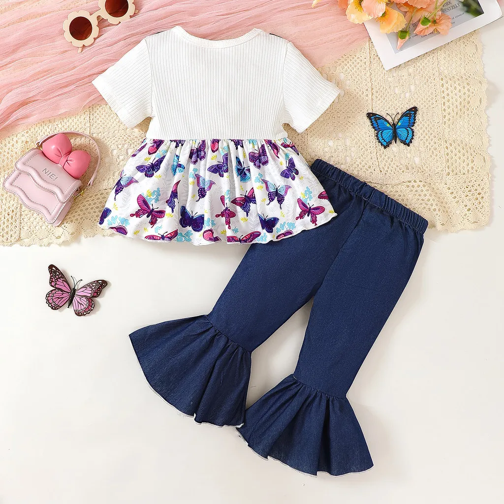 Conjunto de verano para niña con top mariposa y pantalón azul - imagen 4