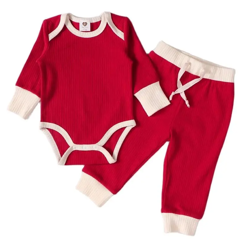 Conjunto acanalado de algodón para bebé – Top y pantalón con cordón