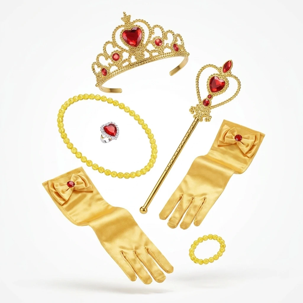 Accesorios de princesa para disfraz con tiara dorada, varita y guantes - imagen 4
