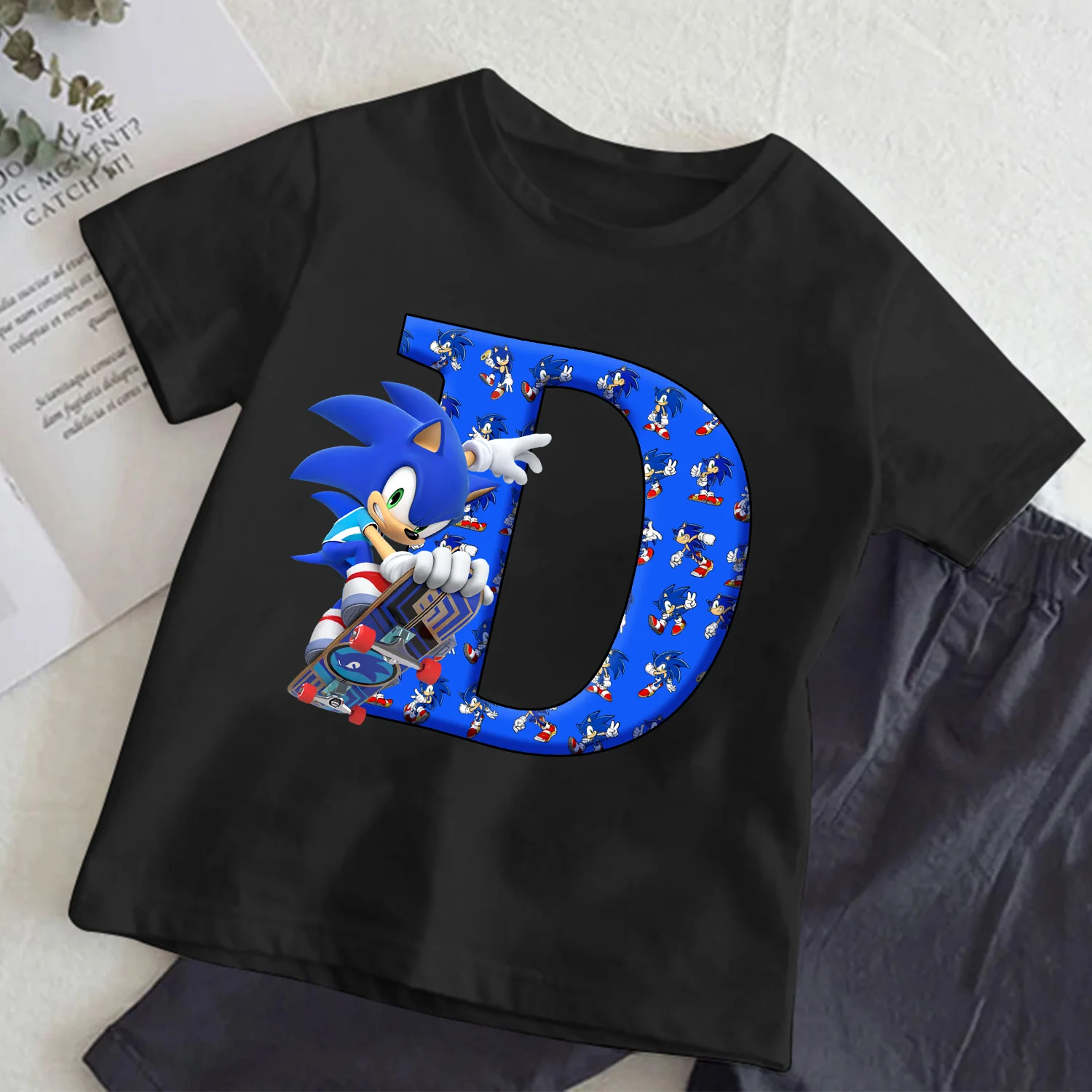 Camiseta manga corta Sonics negra para niños, cuello redondo - imagen 5