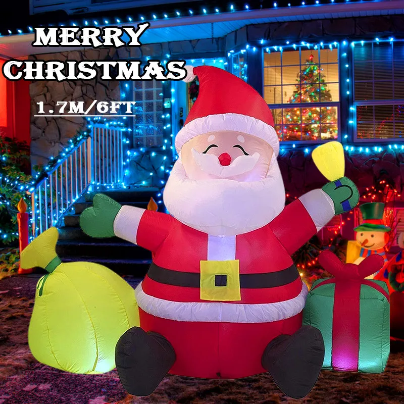 Papá Noel inflable de 6 pies con luces LED iluminado en jardín