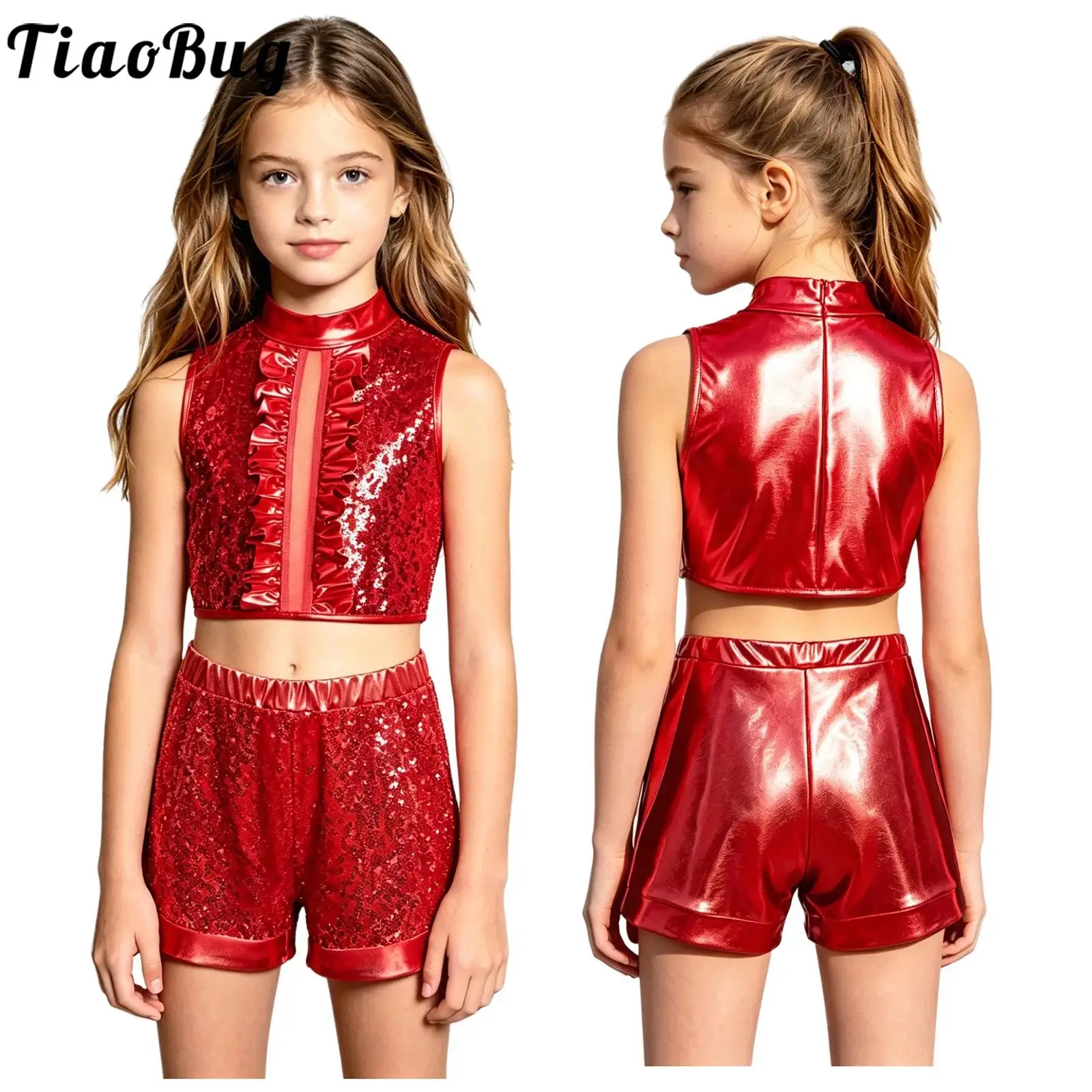 Conjunto baile jazz con lentejuelas para niñas – top y pantalón corto - imagen 5