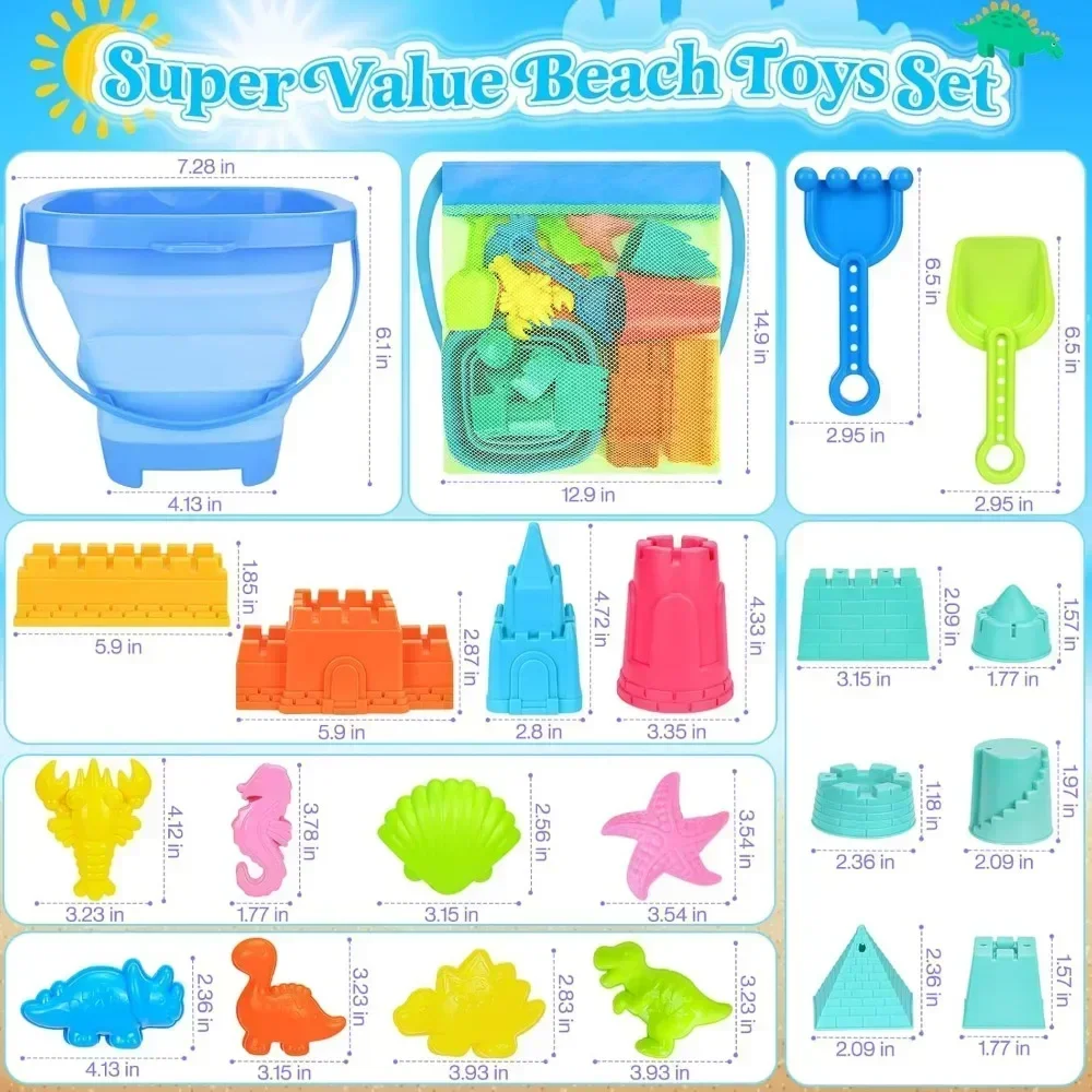 Juguetes de playa en bolsa malla: cubo, palas y molde castillo - imagen 4