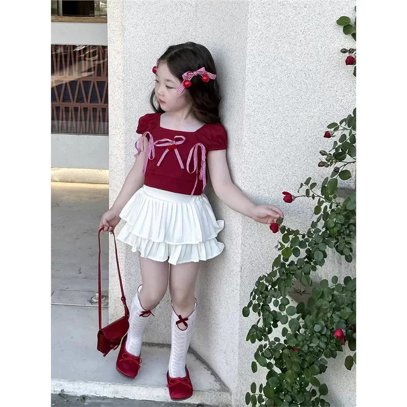 Conjunto de verano con falda y pajarita, estilo dulce - imagen 2