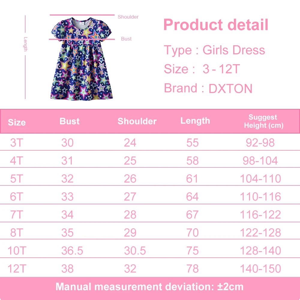Vestido infantil de manga corta con estampado de estrellas