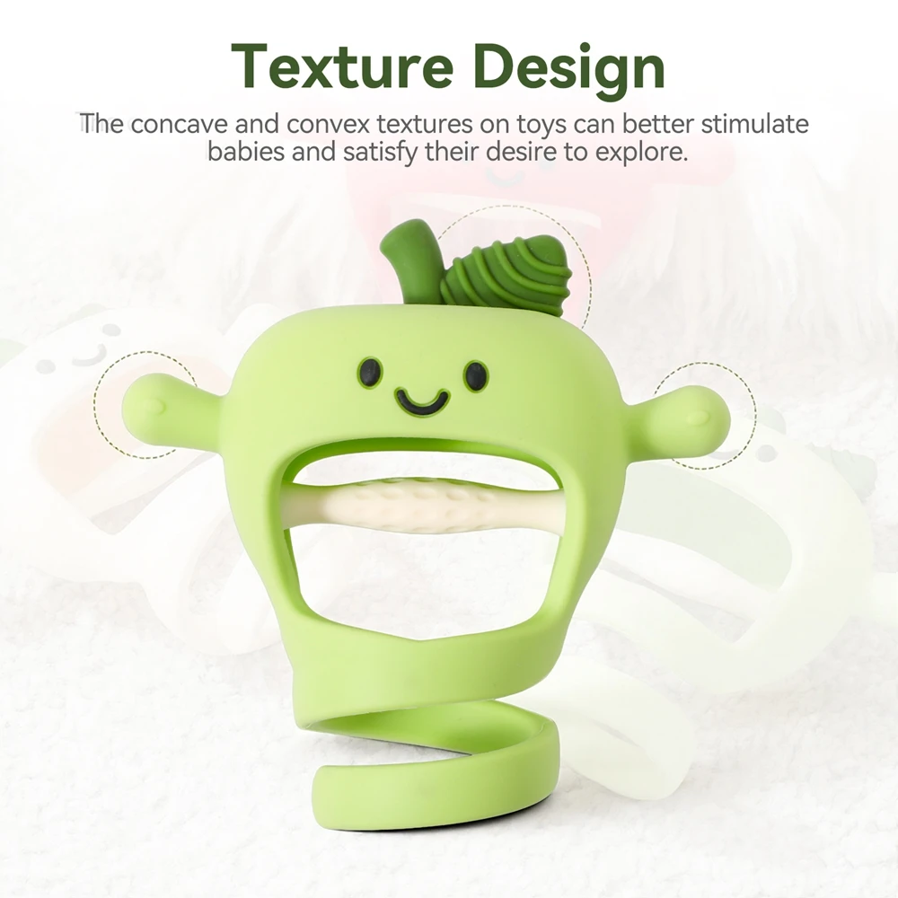 Guante mordedor en silicona para bebé con diseño manzana