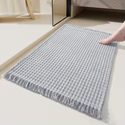 Alfombra de baño tejida premium con borlas, absorbente y duradera