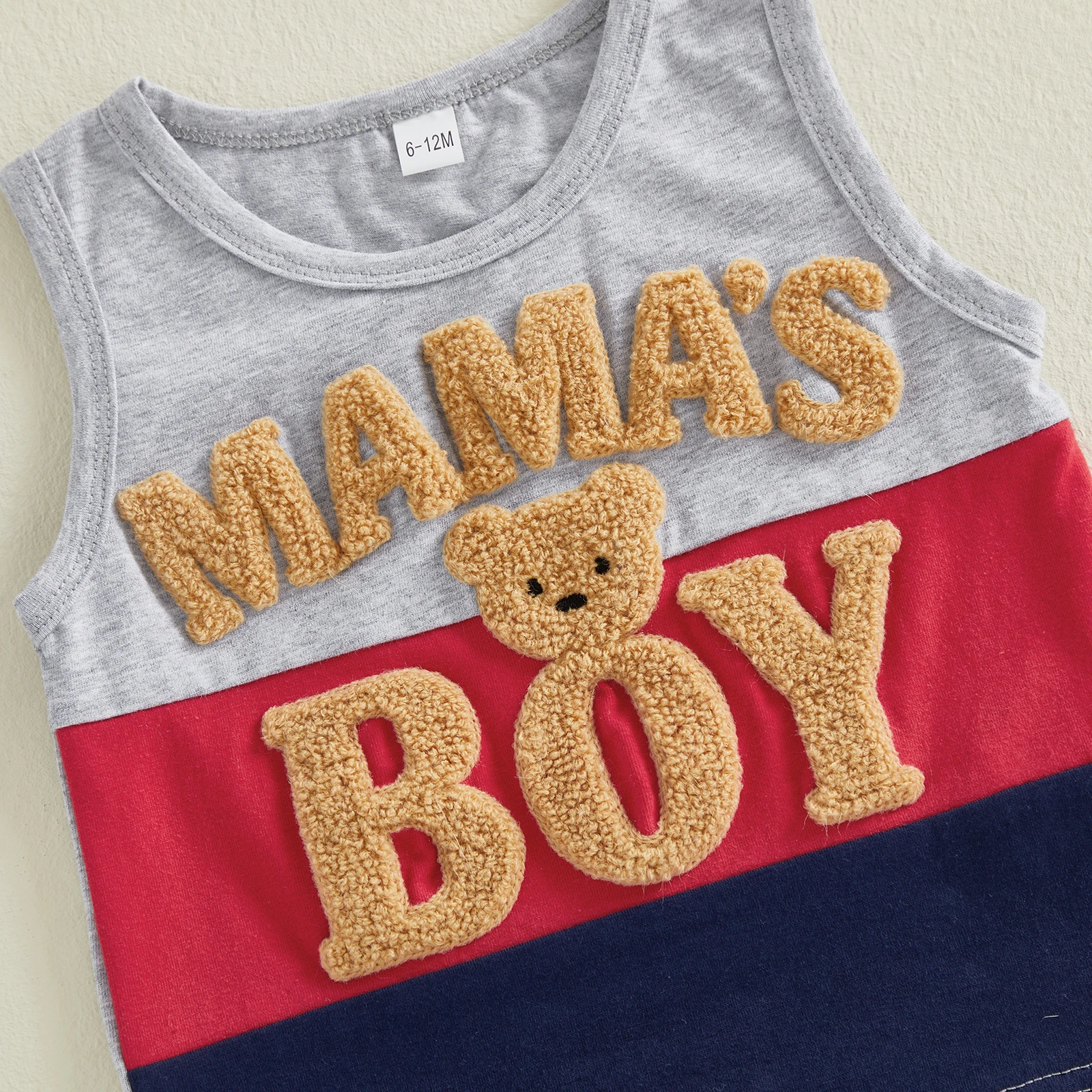 Conjunto bebé camiseta sin mangas y pantalón corto con oso bordado - imagen 4