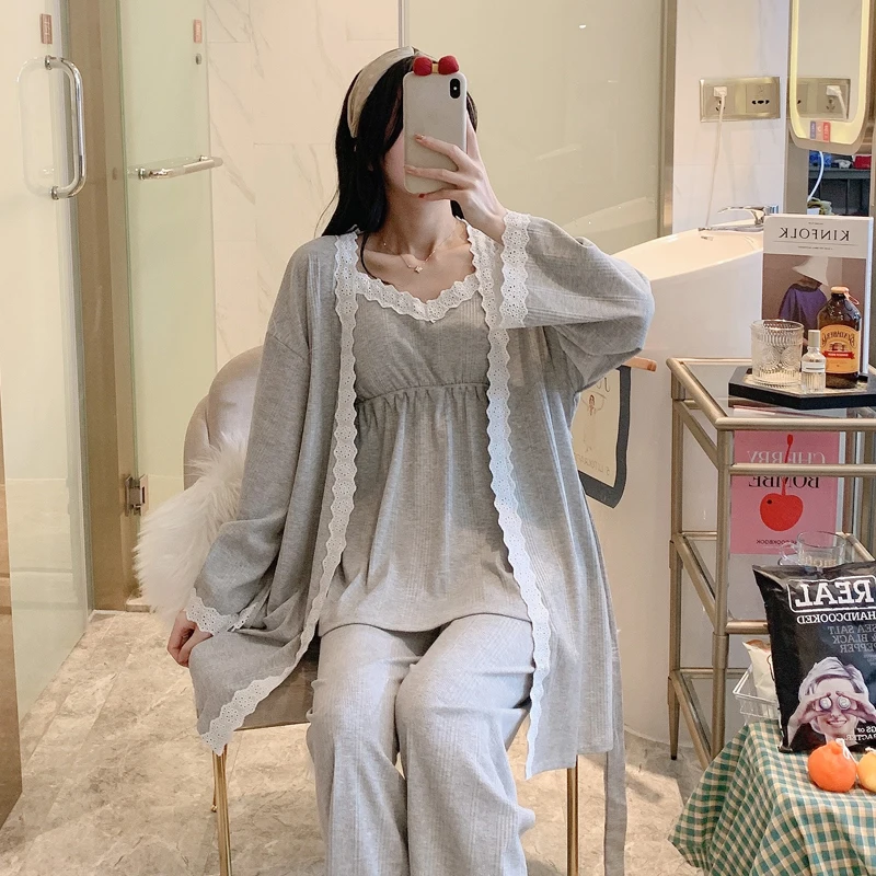 Pijama maternidad lactancia de algodón con encaje suave y cómodo - imagen 4