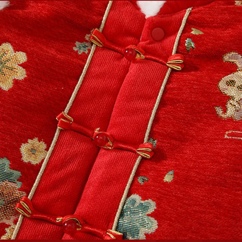 Mono de lana de invierno para niña pequeña rojo cálido con flores - imagen 4