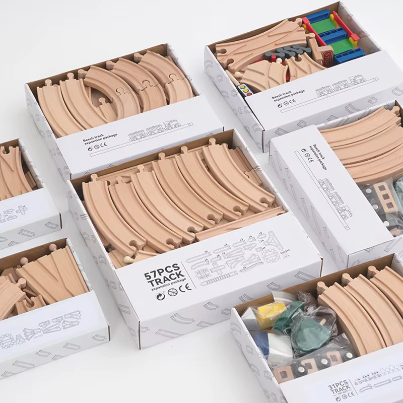 Juego de vía de tren en madera de haya – Pistas y accesorios