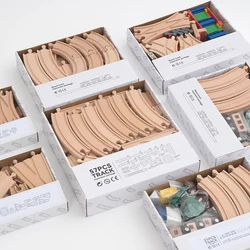Juego de vía de tren en madera de haya – Pistas y accesorios