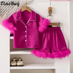 Pijama satén niña con camisa botones y pantalón corto jacquard