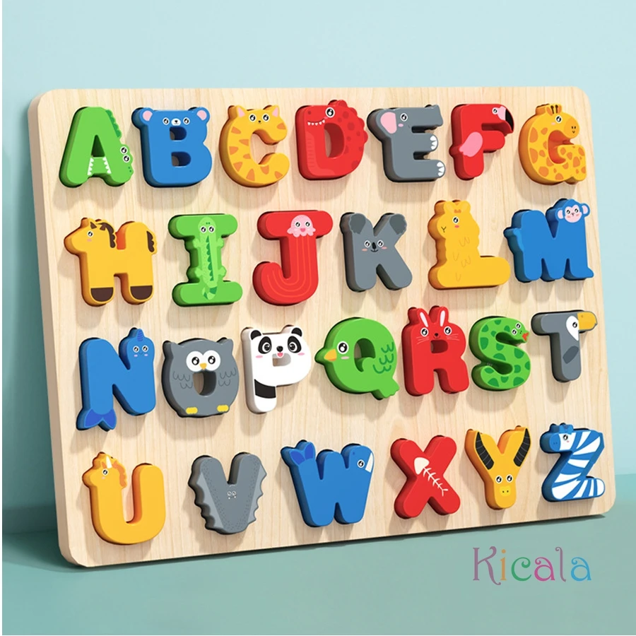 Tablero Montessori de madera con letras y números en formas - imagen 2