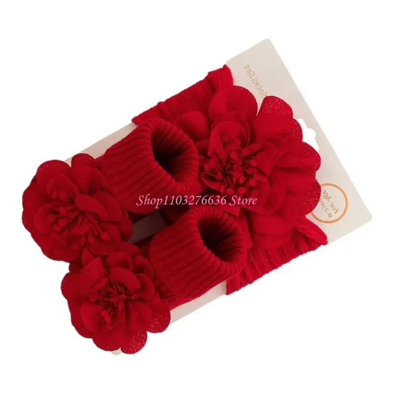 R6FD Calcetines para bebé con flores y diadema elegante regalo - imagen 5