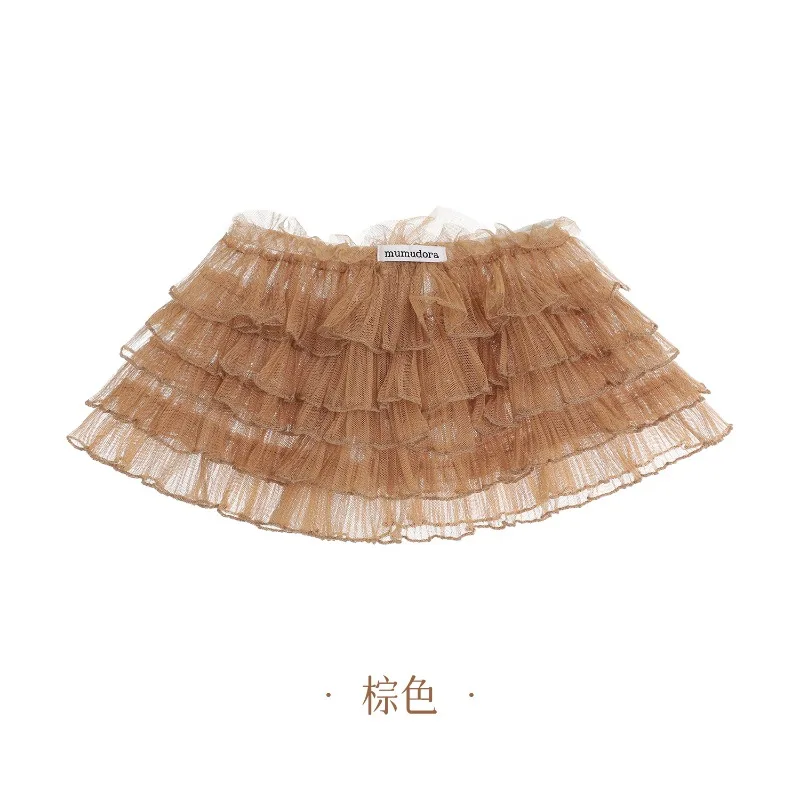 Falda acampanada de capas con encaje para niña – Blanca y versátil - imagen 2